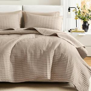 Comfort Spaces Kienna Quilt Set- Double Sided Stitching Design Summer Blanket, Lightweight, Soft, All Season Bedding Layer, Matching Sham, Taupe, Coverlet King (104"x90") 3 Piece
