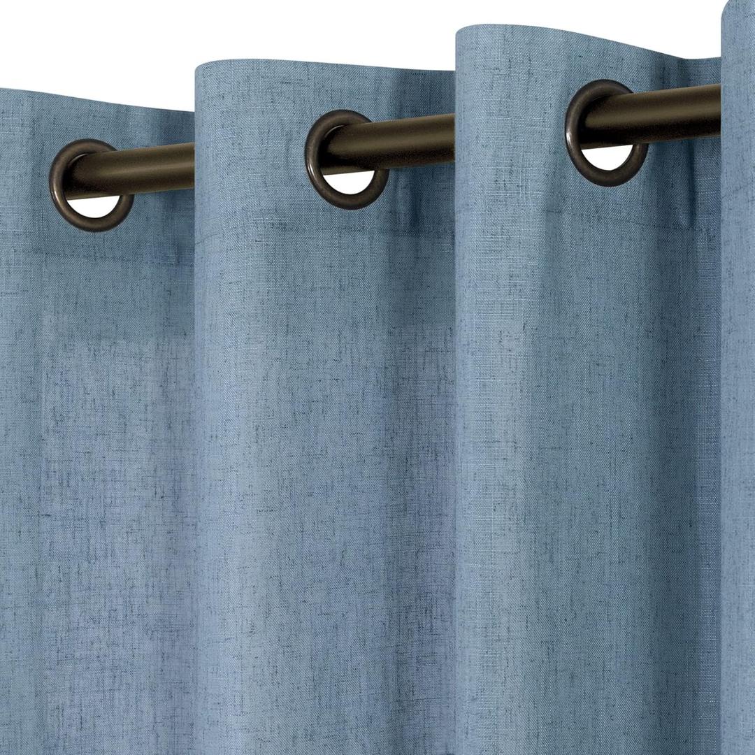 KOUFALL Stone Blue Linen Curtains for Bedroom,2 Panels Bronze Grommet Semi Sheer Dusty Blue Curtains for Living Room, Grey Blue,84 Inch Length 2 Panels