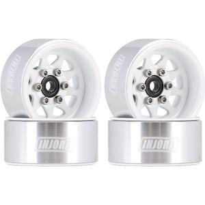 INJORA 1.0 Beadlock Wheel Stamped Steel Beadlock Deep Dish 1.0" Wheels for Axial SCX24 Gladiator Deadbolt Bronco C10 JLU Upgrade Parts(White)