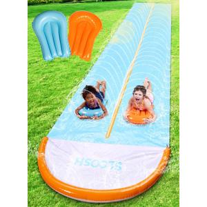 Sloosh 32.5ft Water Slide with 2 Inflatable Boards,Extra Long Double Lane Lawn Water Slip Slides with Sprinkler for Kids Adults Backyard Summer Outdoor Toy