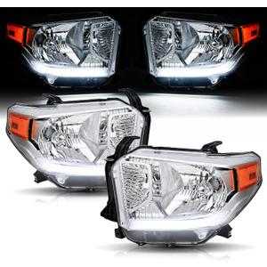 Headlights Assembly for 2016-2021 Toyota Tundra w/LED DRL w/Level Adjuster
Replacement Headlamp Driver Passenger Side, Chrome Housing Amber Reflector