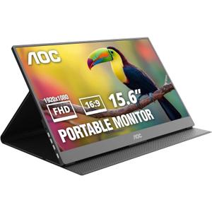 AOC 16T20 Portable Monitor 15.6" FHD 1080p IPS Display, USBC x2, Mini HDMI, Builtin Speakers, Travel Monitor with Smart Cover, Compatible with Laptops, MacBook, Gaming Console Ready