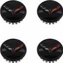 4Pc 2014+ C7 Corvette Stingray Center Caps w/Crossed Flag Logo Trim Set 23217059 (Black)