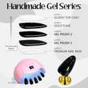 GLAMERMAID Gothic Black Press on Nail Medium Almond, Handmade Jelly Gel Fake Nail with Skull Design, Luminous Glue on Nail Short Oval, Reusable Acrylic Stiletto Stick on False NailS Kit for Women