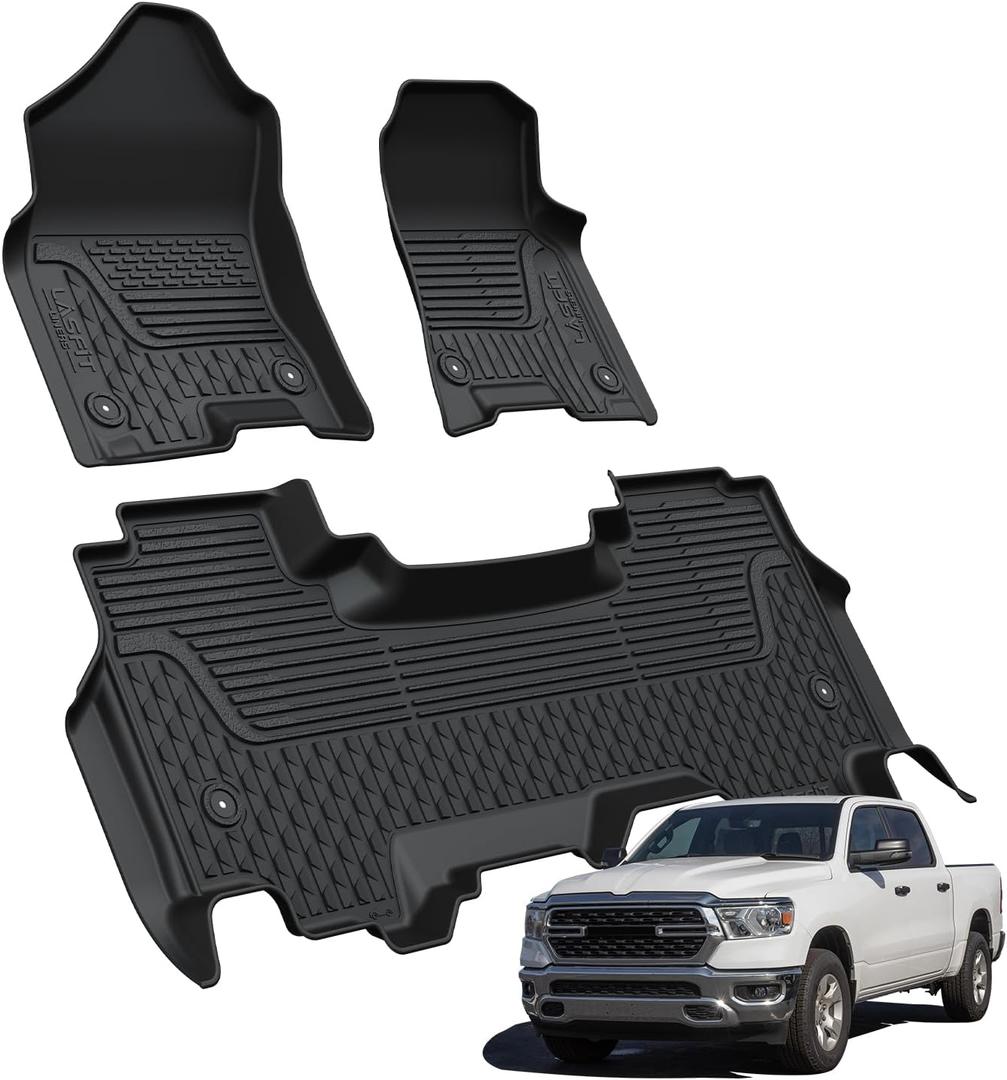 LASFIT Floor Mats for Ram 1500 Quad Cab 2019-2024 Bucket Seat Without 2nd Row Under seat Storage, All Weather TPE Custom Fit Car Mats Floor Liners 1st & 2nd Row, Black Not Fit 1500 Classic Model