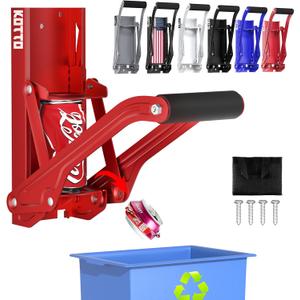 Kotto Can Crusher - Wall Mounted Can Crushers for Recycling - with Auto-Drop System -Built-in Bottle Opener-Crushes 8-16oz Cans-Includes Kitchen Storage Bag-Heavy Duty Can Crusher for Home Use-Red