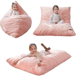 MAXYOYO 3 in 1 Kids Bean Bag Chair Bed, Child Floor Sofa for Gaming, Reading, Faux Fur Floor Mattress with High-Density Foam Filling for Living Room Bedroom, 50"x35"
