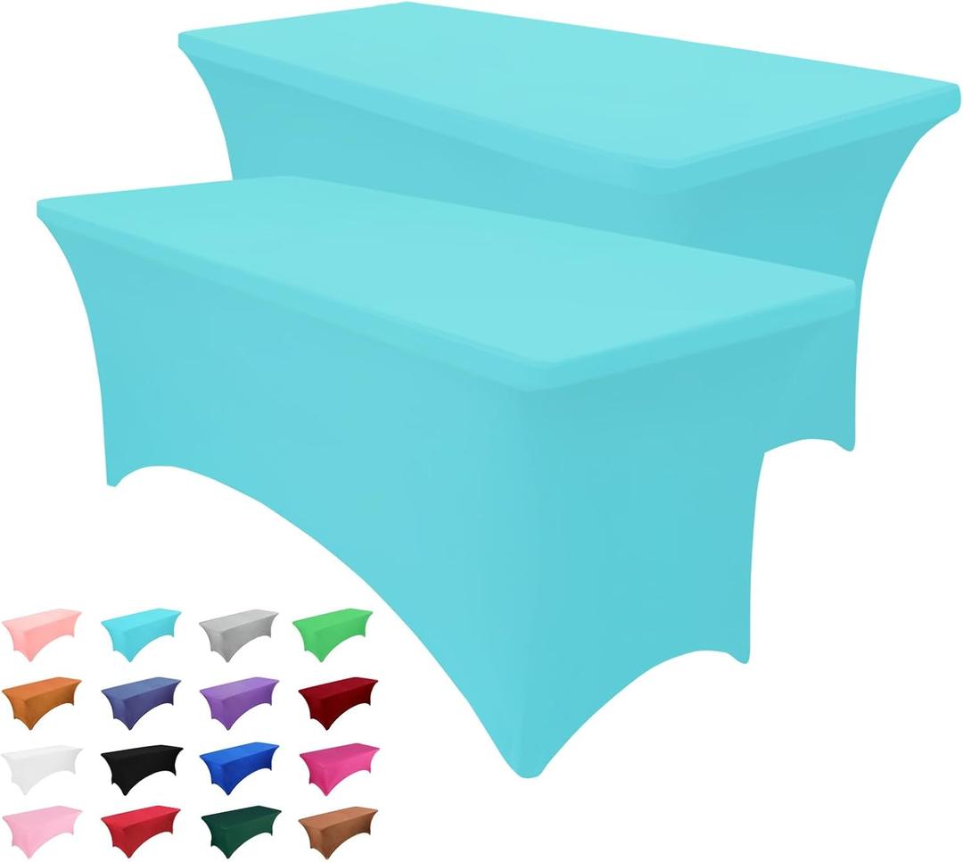 2 Pcs 6FT Table Cloth for Rectangle Table - Light Blue Tablecloth Rectangular Stretch Spandex Coverage for Birthday Cocktail Wedding Spring Party (70" x 30"-2 pack)