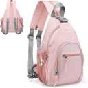 Crossbody Sling Bag with Water Bottle Holder, 8.3" Convertible Small Backpack Anti Theft Daypack, Chest Fanny Pack for Men Women, Pink