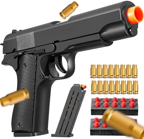 Soft Bullet Foam Shell ejecting Blasters Pellet Ball Pistol Realistic Dart Hand Gun Cool Stuff That Look Real Model Coolest for Age Year Old Boy Toy Teen Teenager teenag Gift Idea (Black one)