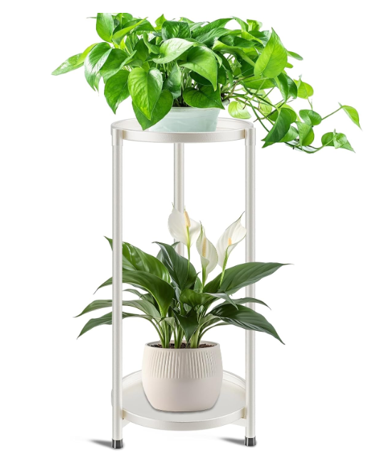 KHayRovies 2 Tier Plant Stand Indoor Tall, White Corner Tiered Round Plant Stand for Indoor Multiple Plants, Metal Flower Pot Stands Outdoor Holders Plant Shelf Display Rack for Balcony Living Room