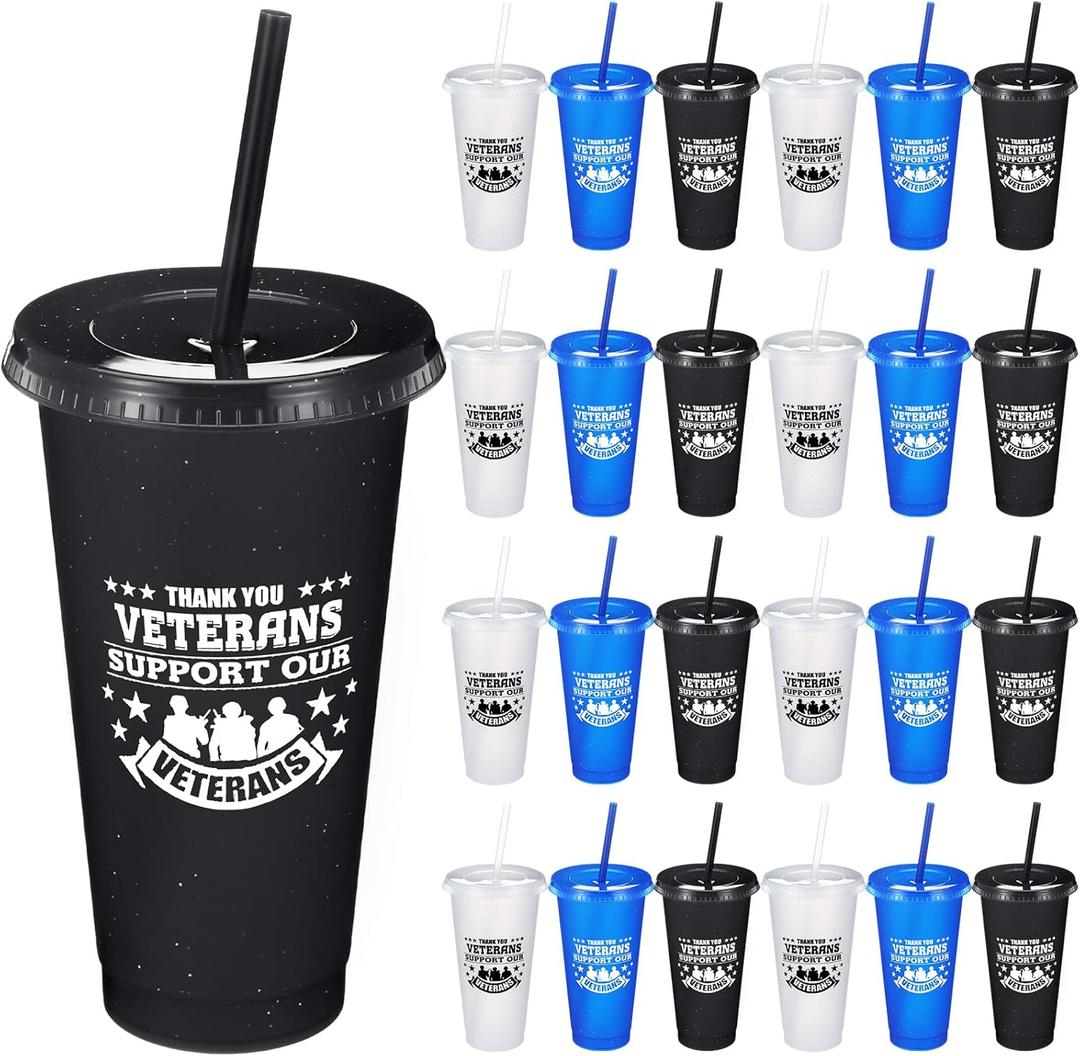 Skylety 24 Pcs Christmas Team Appreciation Gift 24 oz Certified Assistant Tumbler Plastic Coffee Cups with Straws and Lids Gift for Birthday Coworker Assistant Graduation(Veterans)