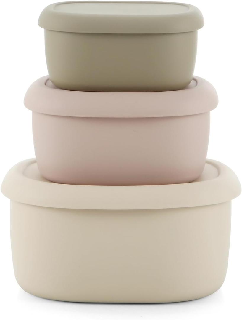 Emptycolor 3 Pack Silicone Snack Containers with Lids Reusable Silicone Food Storage Containers, Leak Proof Stackable Bento Lunch Box for Adults, Microwave, Dishwasher and Freezer Safe