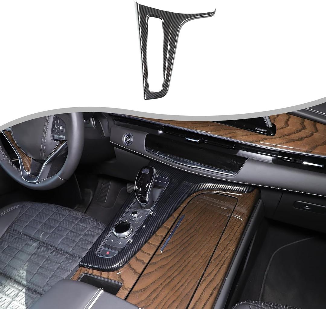 Gear Shift Panel Trim Cover Compatible with Cadillac Escalade 2021-2023, Car Gear Shifter Console Anti-Scratch Panel Frame Decorative Sticker Protection Interior Accessories (Carbon Fiber Pattern)