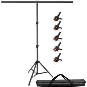 Hemmotop 7x5ft (HxW) T-Shape Photo Backdrop Stand, Portable Green Screen Stand Only with 5 Clip Clamps and Carry Bag, Adjustable Background Support Kit for Birthday, Baby Shower, Parties, Photoshoots