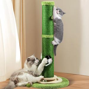 OYX Scratching Posts for Indoor Cats Adults, 31.8" Tall Cat Scratching Post, Bottom Mouse Hole and Interactive Ball Track, Top Hanging Interactive Ball for Large Cats, Kittens and All Types of Cats