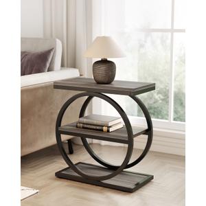 LITTLE TREE End Table, 3-Tier Side Table, Slim Sofa Side Table for Living Room, Tall Bedside Table Nightstand for Bedroom, Grey and Black 