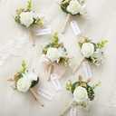 Ling's moment Boutonniere for Men, 6pcs Groom Groomsmen Boutonniere, Artificial Flowers for Wedding Decor/Prom/Homecoming, etc.White Baby Breath Ivory