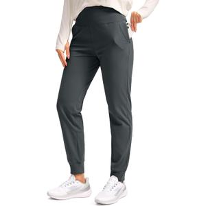 SANTINY Women's Fleece Lined Joggers Water Resistant High Waisted Thermal Sweatpants Winter Pants Hiking Running Pockets (Gray, S)