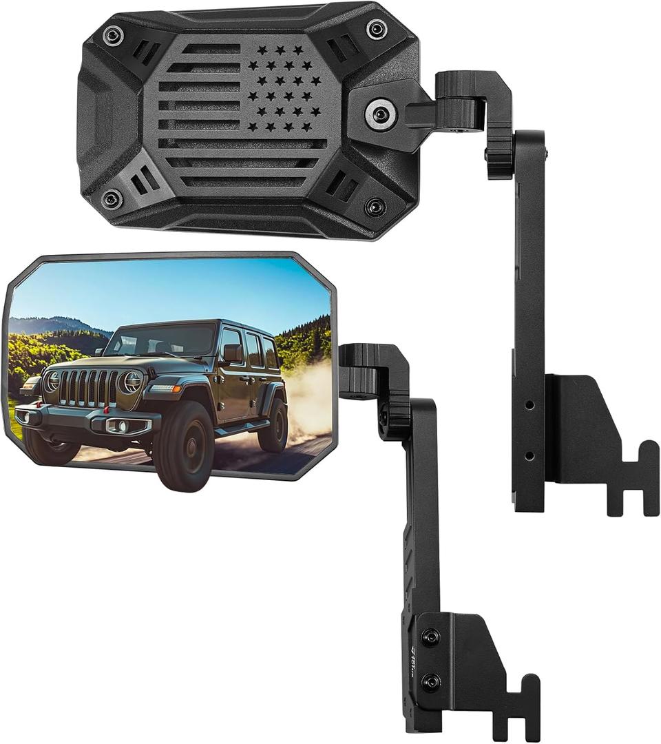 JOYTUTUS Mirrors Doors Off Compatible with Wrangler JK JL Gladiator JT, Door Hinge Mirror Anti-shake Wide Vision Easier Install, Doorless Side Quick Release Mirror