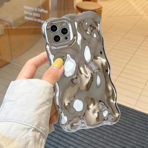 XIZYO for iPhone 15 Pro Max Case 6.7 Inch Cute Wave Pattern Aesthetic Phone Case 3D Curly Wavy Shape Plating Glitter Bling for Women Girls Soft Bumper Silicone Shockproof Case, Sliver