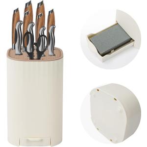 Knife Block Without Knives with Sharpening Stone Large Volume with Scissors Slot Knife Holder Qoosea Easy Cleaning Detachable Knife Storage Space Saver for Kitchen White