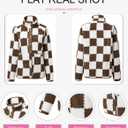 SHEWIN Jackets For Women Causal Sherpa Fall Jacket Loose Button Down Plaid Winter Coats (Small)