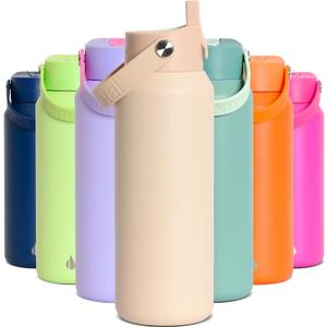Elemental 40oz Insulated Water Bottle with Straw - 100% Leak-Proof Stainless Steel Core Water Bottles for Travel, Sports and Gym - Double Wall Insulation & BPA Free - Beige