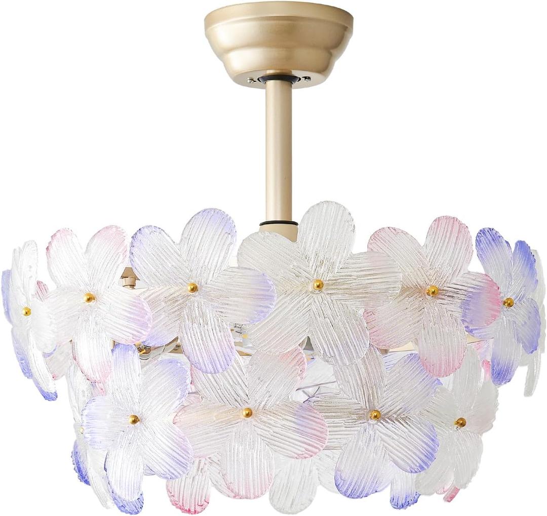 Gold Crystal Fandelier Ceiling Fans with Lights, 20" Gold Flower Chandelier Ceiling Fan with Light Remote Control, Caged Mid Century with 6 Speeds for Bedroom, Nursery, Living Room (Multi)