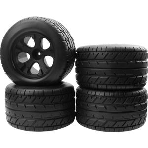 RC 12mm Hex Hub 4.64''OD Rubber Tires & Wheel Rim Compatible with 1/10 Scale Traxxas Rustler Slash HPI Redcat Volcano ExceedRC Infinitive RC Monster Truck Set of 4