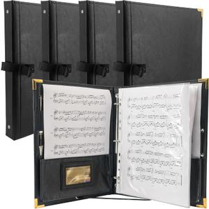 GraduatePro Sheet Music Choir Folder Black, 3 Rings Binder 12.5" x 10" Piano Music Binder with Elastic Band,10 Pockets for Sheets 8.5 * 11/A4, Pack of 5