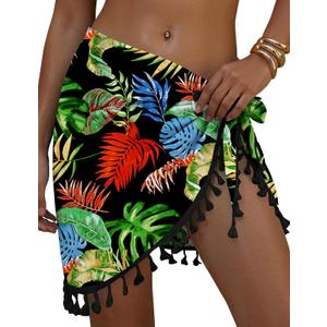 AI'MAGE Sarong Wraps for Women Swimsuit Coverups Beach Bathing Suit Cover Up Tassels Bikini Short Wrap Skirts for Swimwear (Green, XL)