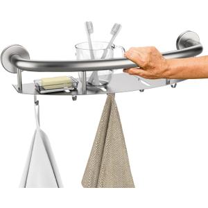 Munzong 18 Inch Shower Grab Bar w/Storage Shelf, Stainless Steel 2 in 1 Bathroom Grab Bar, Wall Mount Balance Bar, Safety Hand Rail Support Handicap Elderly Injury Senior Assist Bath Handle