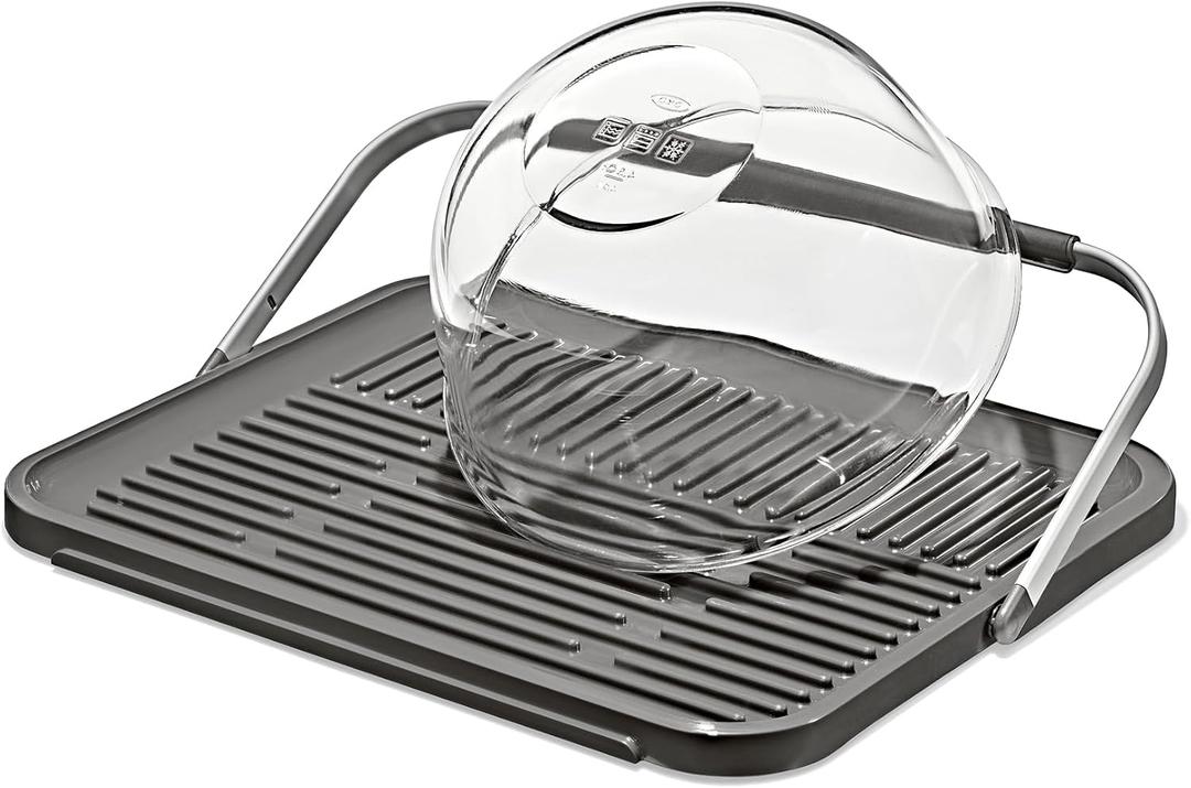 OXO Good Grips Compact Drying Rack with Dish Rest, Ideal for Small Kitchens, 17 in x 14 in, Rustproof Aluminum, Non-Slip Feet, Folds Flat, Dish Dryer, Drying Mat