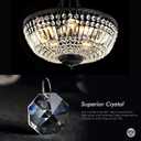WINGBO 19.5 Inch Crystal Ceiling Light Fixture, 5-Light Raindrop Semi Flush Mount Chandelier, Modern Round Close to Ceiling Hanging Light for Living Room Dining Room Bedroom Hallway, Black