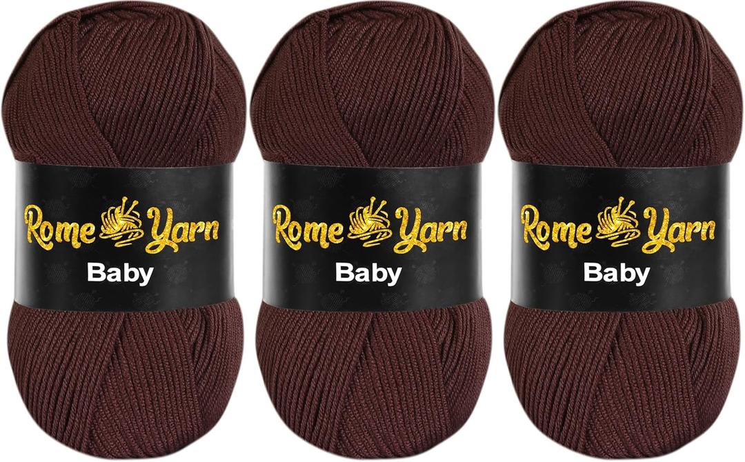 Baby Yarn #3 Light Worsted DK Anti-Pilling Acrylic Yarn for Knitting and Crochet (3 Pack, 1707 Aubergine)