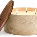 3-Wick Scented Candle-Sea Salt & Bergamot & Coconut,Soy Coconut Wax Blend Candle with Acacia Wood Lid,21oz Large Candle,45-Hour Long Burning,Aromatherapy Candle for Home Decor, Small