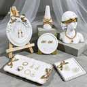 Wowagoga Jewelry Display Set,6 Pcs Decorative Organizer Tray,Cute Jewelry Organizers,White and Gold Vanity Trays for Earrings, Rings, Necklaces, Bracelets, Dresser and Bathroom Decor