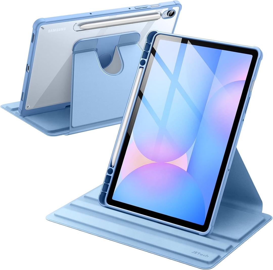 JETech Rotating Case for Samsung Galaxy Tab S10 Lite / S10 FE / S9 FE 10.9-Inch / S9 11-Inch with S Pen Holder, 360 Degree Rotation Protective Stand Cover Clear Back, Auto Wake/Sleep (Blue)