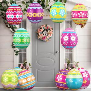 12 Pcs Inflatable Easter Eggs Decorations 15 Inch Easter Colorful Egg Outdoor Decorations PVC Blow up Ball Ornament Decor for Party Indoor Outdoor Yard Lawn Garden