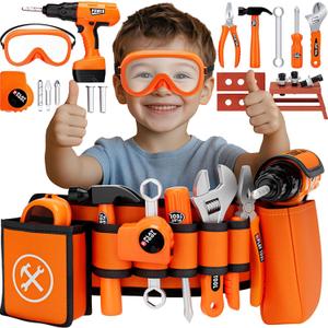 TOY Life Kids Tool Set with Kids Tool Belt & Toy Drill, Toddler Tool Set for Kids Pretend Play, Toy Tools Construction Tools Halloween Tool Costume Kit for Boys Girls 3 - 8 Years Old