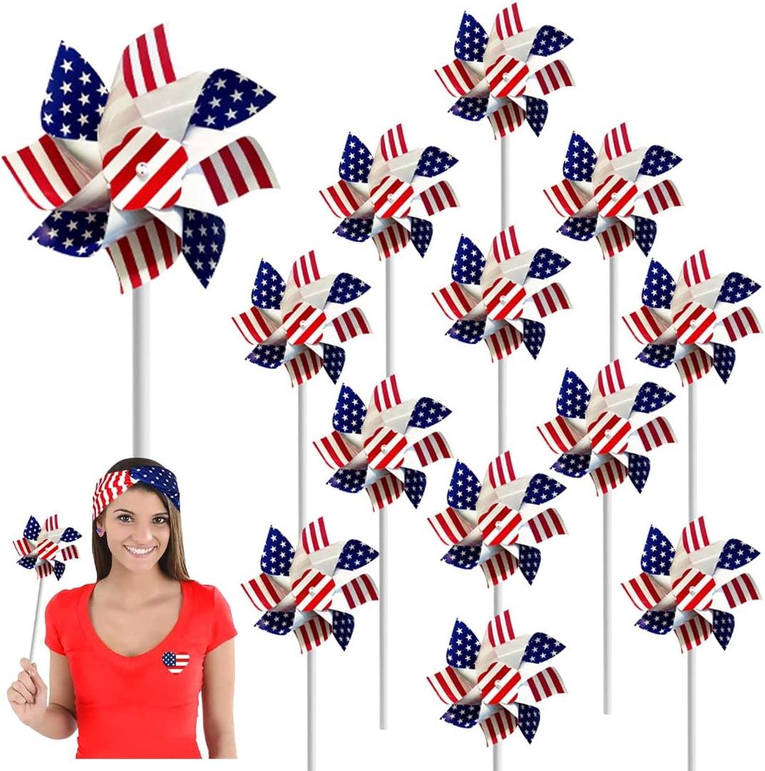 The Dreidel Company USA Flag Pinwheel, Stars and Stripes, Patriotic, Party Decorations, 6" Inches (12-Pack)