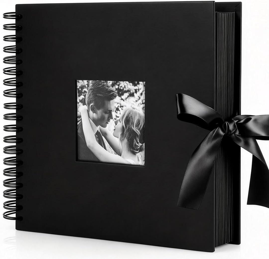 INNOCHEER Photo Album - Self Adhesive 80 Black Pages, Large Scrapbook Wedding Guest Book for DIY Anniversary Travel Memory Scrapbooking (Black 12 x 12)