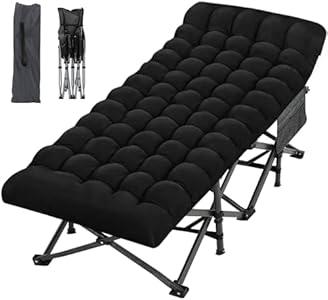 Oversized Folding Camping Cot 32inch w/Mattress, Heavy Duty Portable Sleeping Cot with Carry Bag, Double Layer Oxford Travel Camp Cots for Outdoors & Indoors, Suit for Adults Kids Black 
