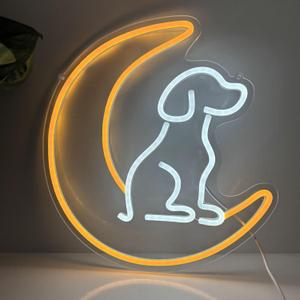 Dog Neon Signs, LED Neon Sign for Wall Decor, Animal 3D Wall Art, Moon Neon Sign, Cool Puppy Neon Light Signs for Bedroom, Living Room, Loss of Dog Memorial Gifts