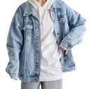 LifeShe Oversized Denim Jacket Women Boyfriend Jean Jacket Trendy Loose Shacket Fall Trucker Coats, Large