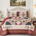 Dobuyly Queen Quilt Set,Floral Patchwork Bedspreads Queen Size,Red Summer Vintage Lightweight Coverlet Set for Queen Bed for All Season96 x90