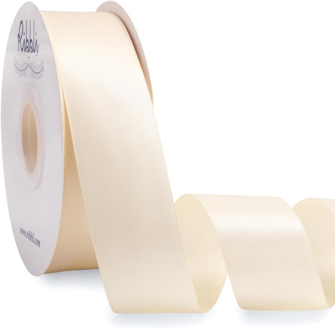 Ribbli Ivory Satin Ribbon Double Faced Satin 1-1/2 Inch x Continuous 50 Yards-Cream White Ribbon for Gift Wrapping Crafts Wedding Decoration Bows Bouquet Floral Arrangement