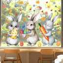 3 Sheets Large Easter Window Clings, Cute Bunny Window Stickers for Glass Windows, Cute Easter Egg Flower Carrot Self-Adhesive Decals, Double Sided Reusable Window Decorations, Spring Party Decor