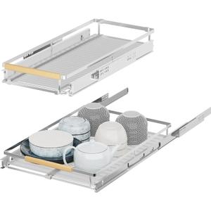 iPEGTOP 2 Pack Pull Out Cabinet Drawer Shelf Organizer, Extendable Sliding Slide Out Pantry Shelves Storage Heavy Duty for Kitchen Cabinets Under Sink, Adjustable Width 12.1~18.4" W x 22.4" D